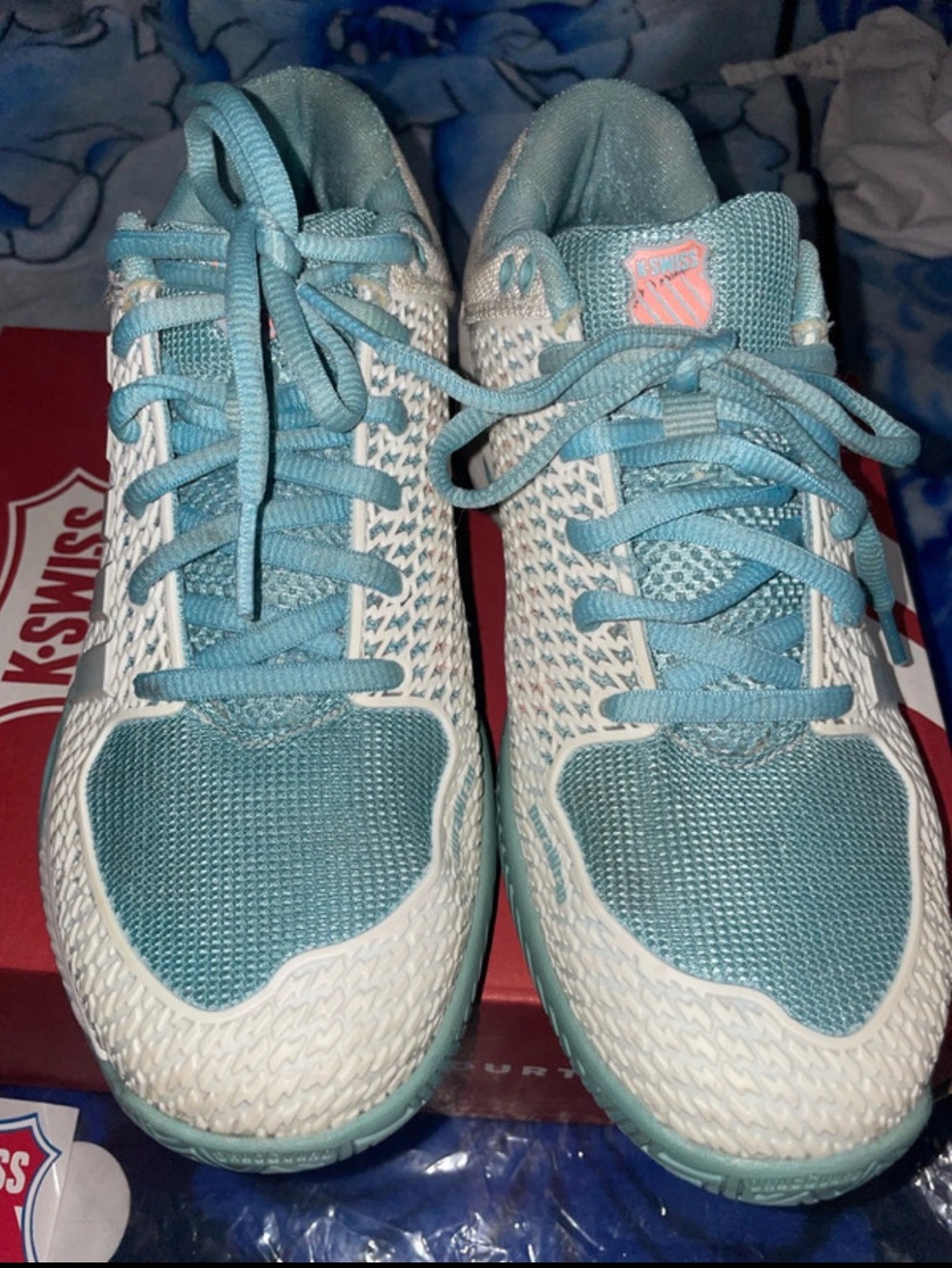 K-Swiss Women's Aqua and White Knit Training Sneakers